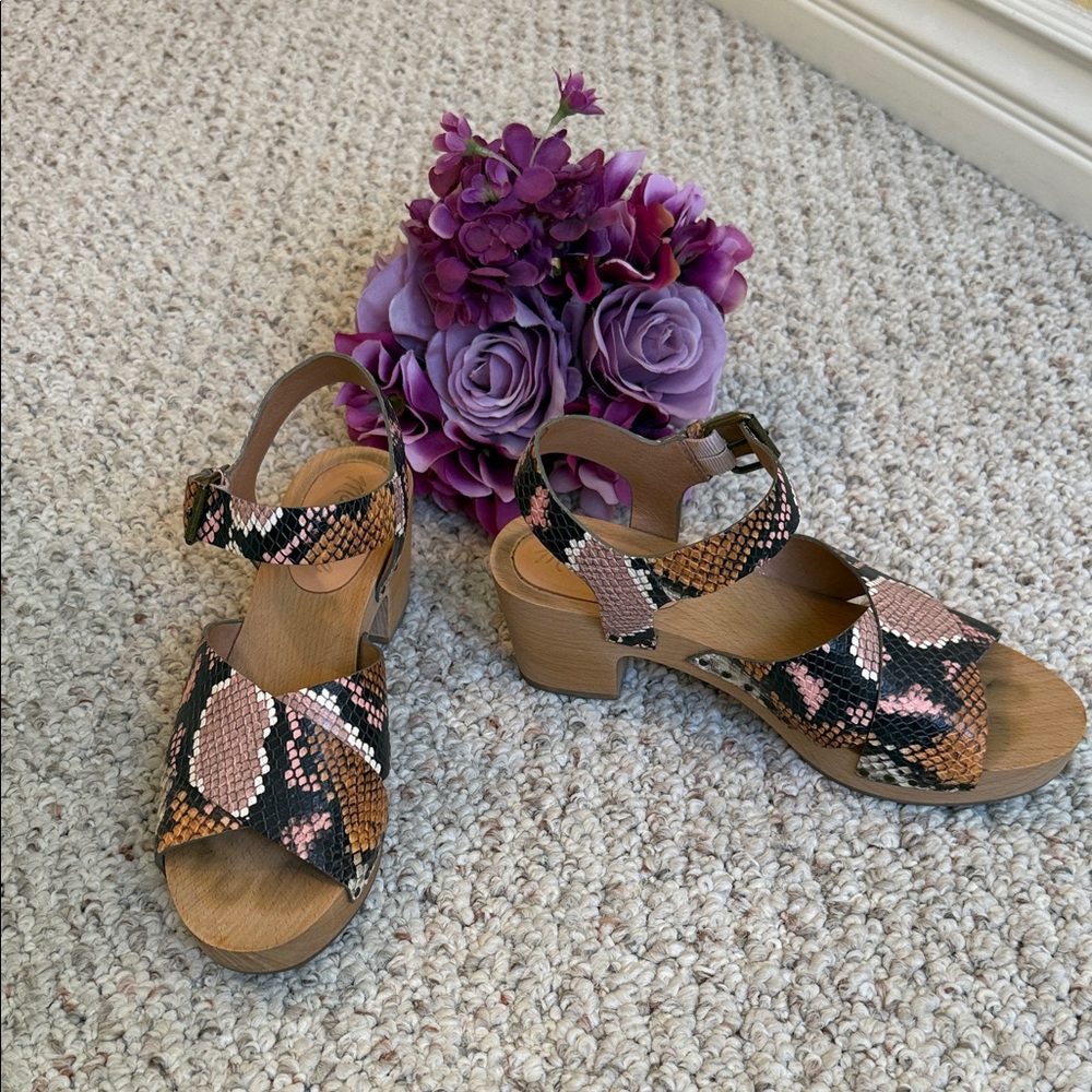 Women's Snakeskin Sandals with Block Heel, Madewell, size 6